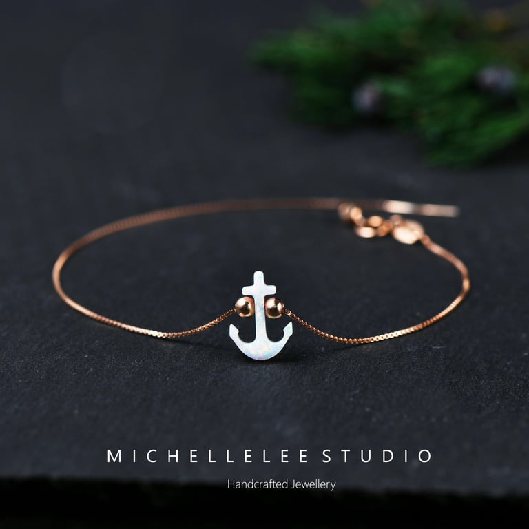 Opal Anchor Bracelet With 925 Sterling Silver Chain