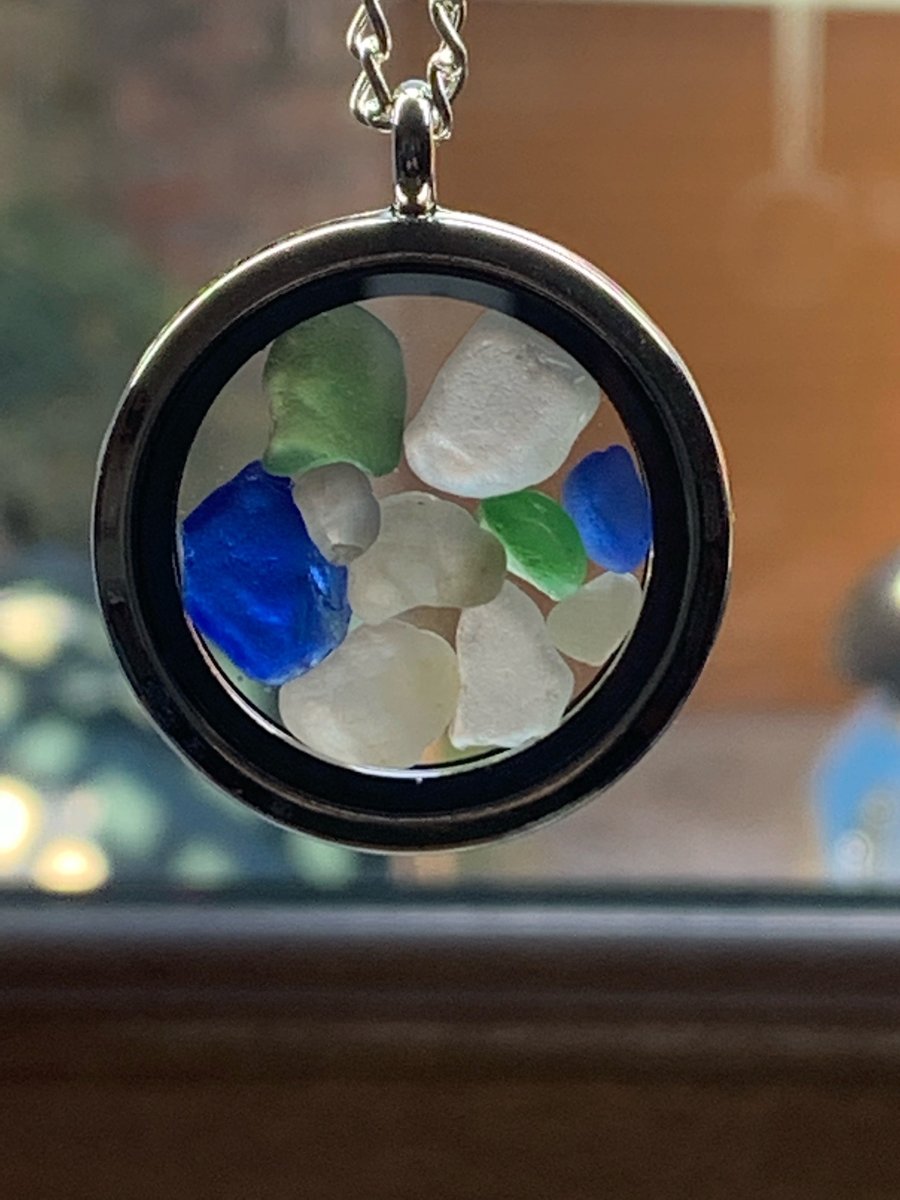 Seaglass filled silver plate locket