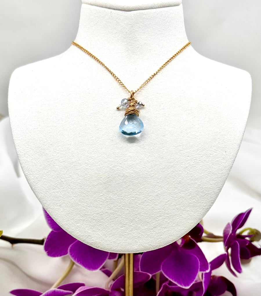 Gold Filled Aquamarine and Moonstone Necklace, Handmade in North Yorkshire