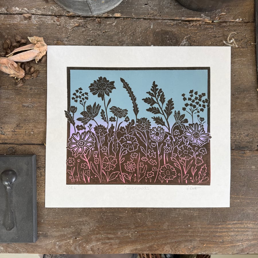 Wildflowers – Original Hand-Carved Multi-Block Lino Print