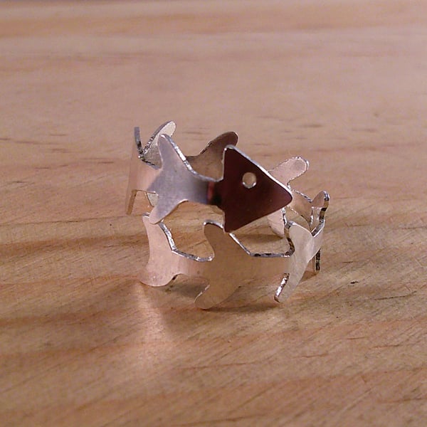 Sterling Silver Fish Skeleton Adjustable Ring