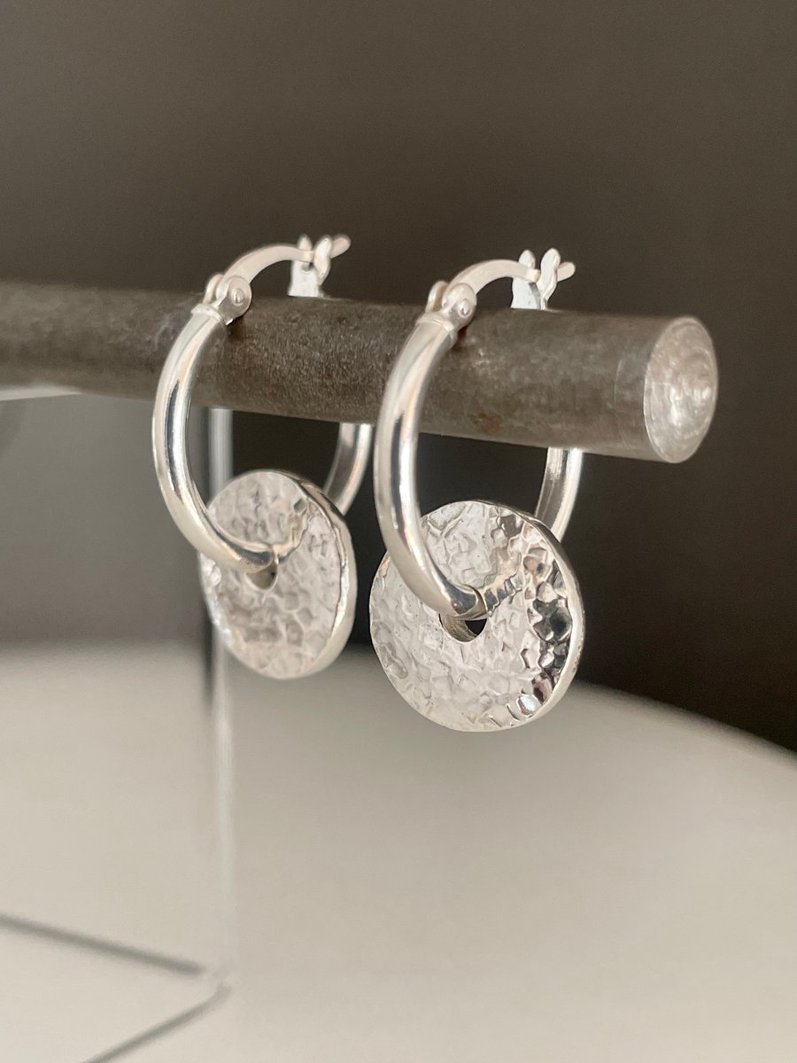 Sterling Silver Pebble Bead Hoop Earrings 
