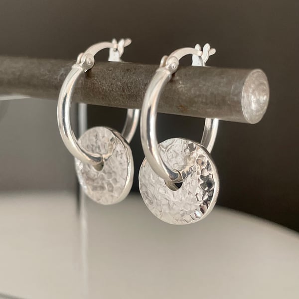 Sterling Silver Pebble Bead Hoop Earrings 