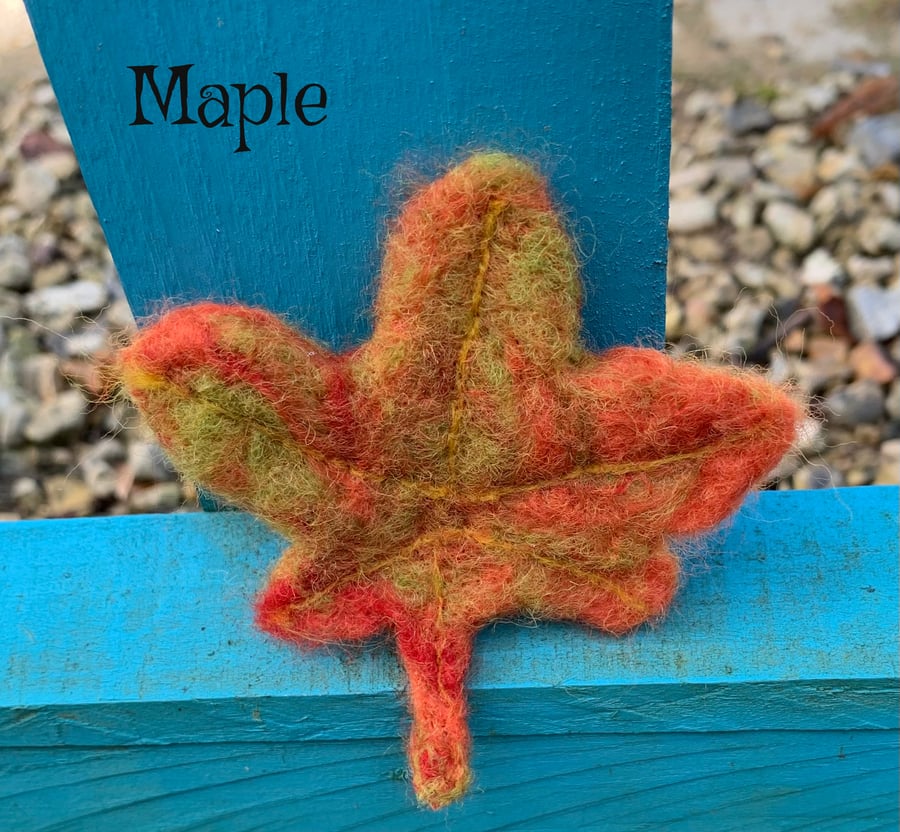 Needle felted leaf brooch