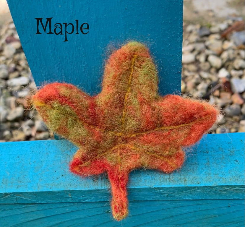 Needle felted leaf brooch