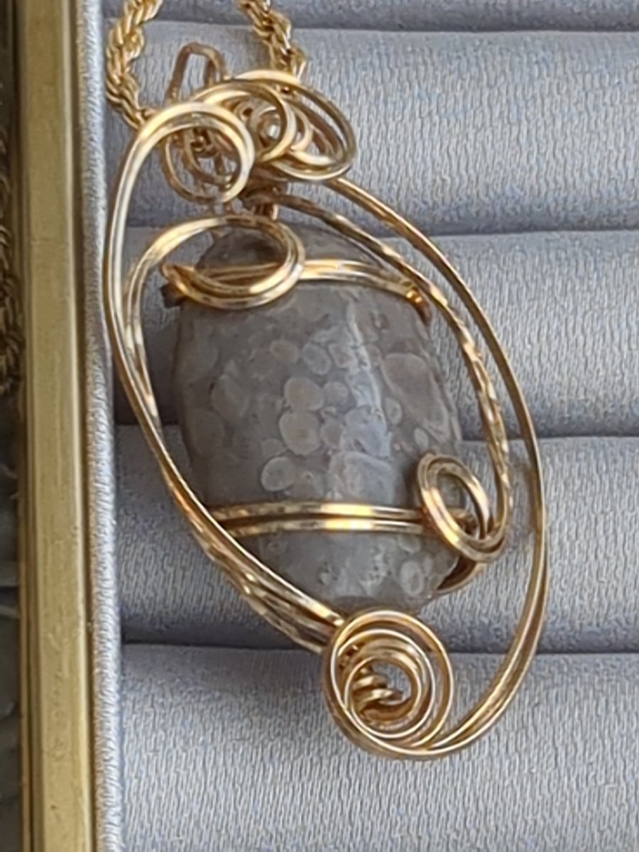 Snake Jasper in 14ct gold filled wire pendant 
