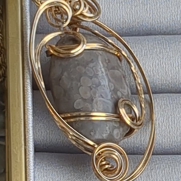Snake Jasper in 14ct gold filled wire pendant 