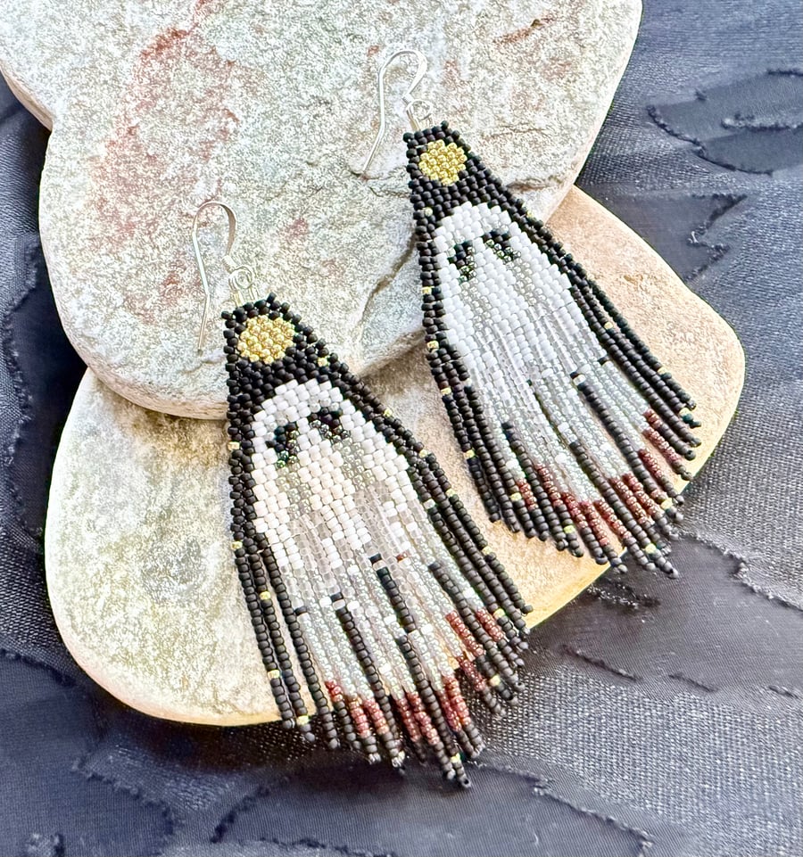 Spooky ghost Halloween beaded fringe earrings
