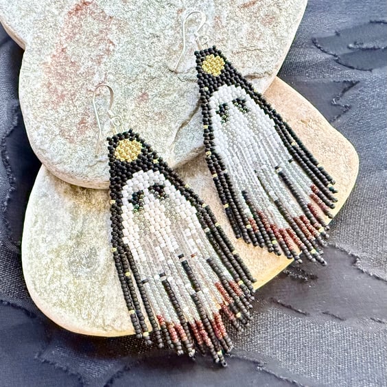 Spooky ghost Halloween beaded fringe earrings