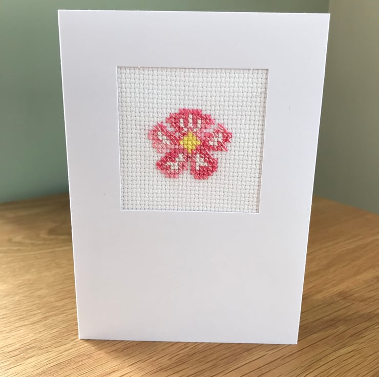 Pink Blossom Cross Stitch Flower Hand Embroider... - Folksy