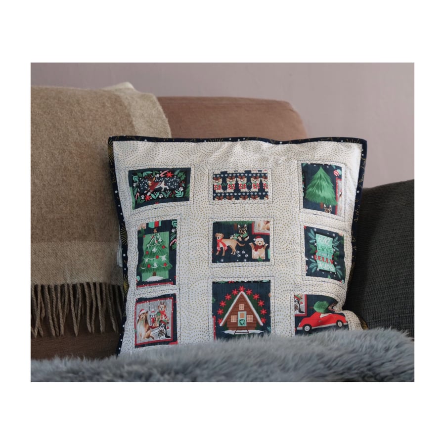 Doggie Christmas on a snowy day - cushion cover