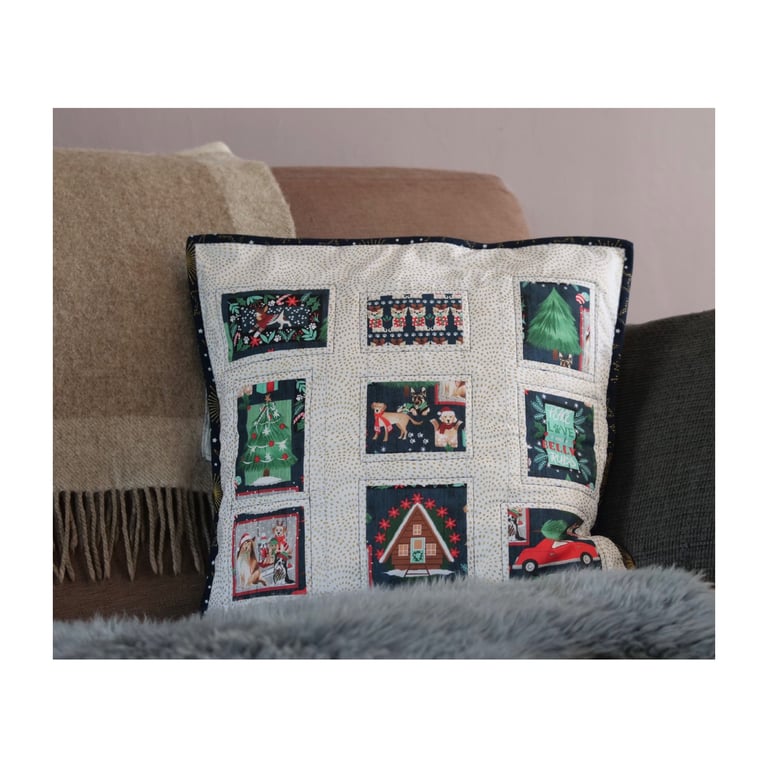 Doggie Christmas on a snowy day - cushion cover