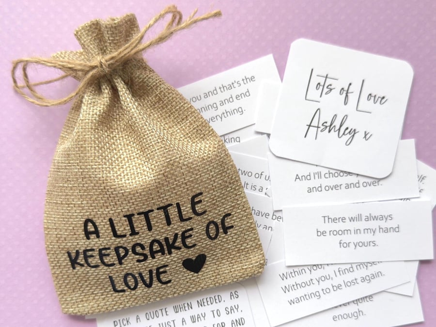 Love Quotes Keepsake Bag, 31 Quotes, Engagement Wedding Anniversary Present Gift