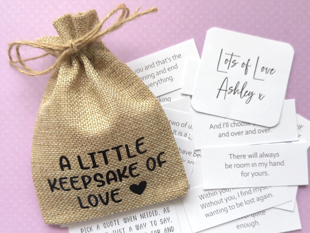 Love Quotes Keepsake Bag, 31 Quotes, Engagement Wedding Anniversary Present Gift