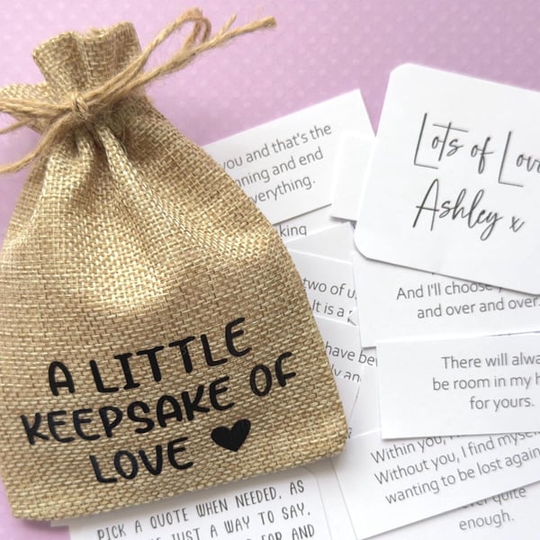 Love Quotes Keepsake Bag, 31 Quotes, Engagement Wedding Anniversary Present Gift