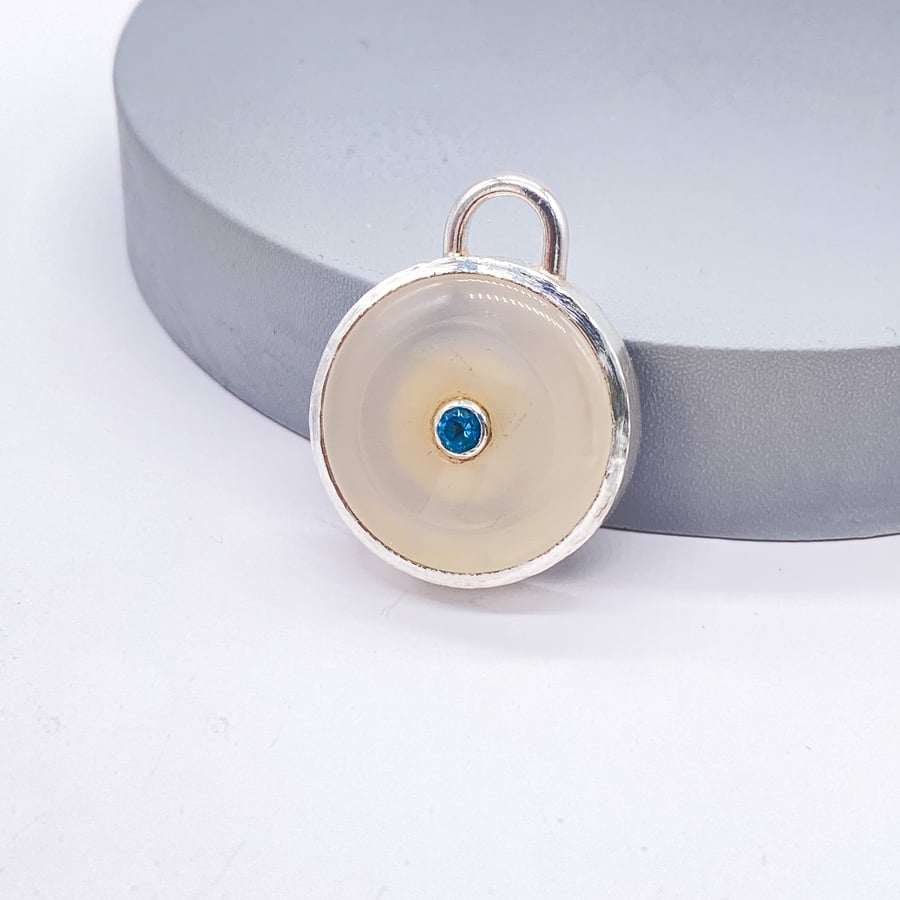 White Onyx Silver Pendant with Kyanite Handmade 