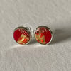 Red, Gold & Copper Embossed Ear Studs, 12 mm diameter.