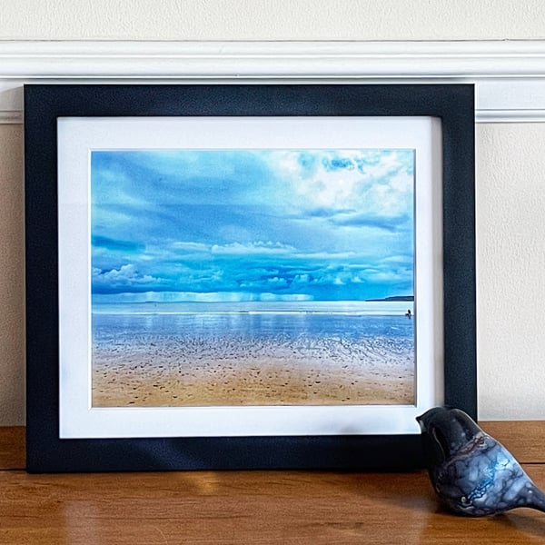 Framed Photo Blue Sky and Ocean, Tenby, Wales 