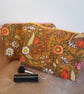 Vintage fabric  zipped pouch or makeup bag: orange tones & check lining: large  - Image 1