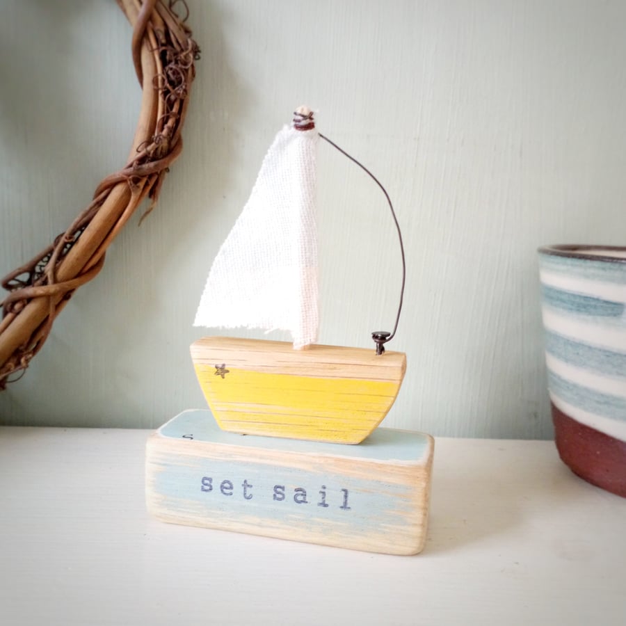 SALE - Handmade little wooden sail boat