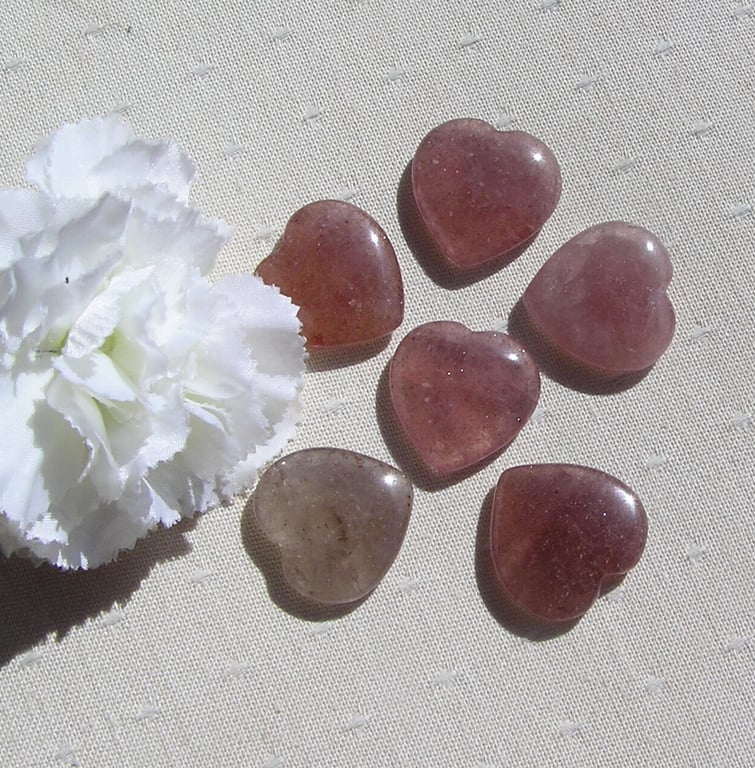 6 Red Aventurine Solid Gemstone Polished Hearts - 20mm - Chakra - Crafting