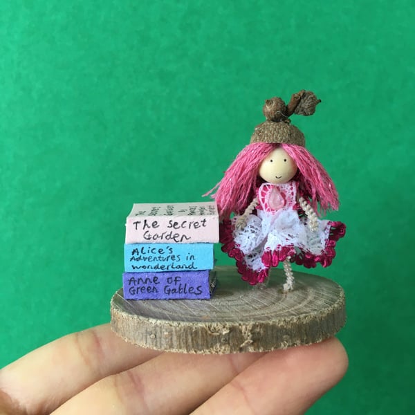 Very Tiny Book Fairy Decoration, Fairy Doll Ornaments, Reading Gifts