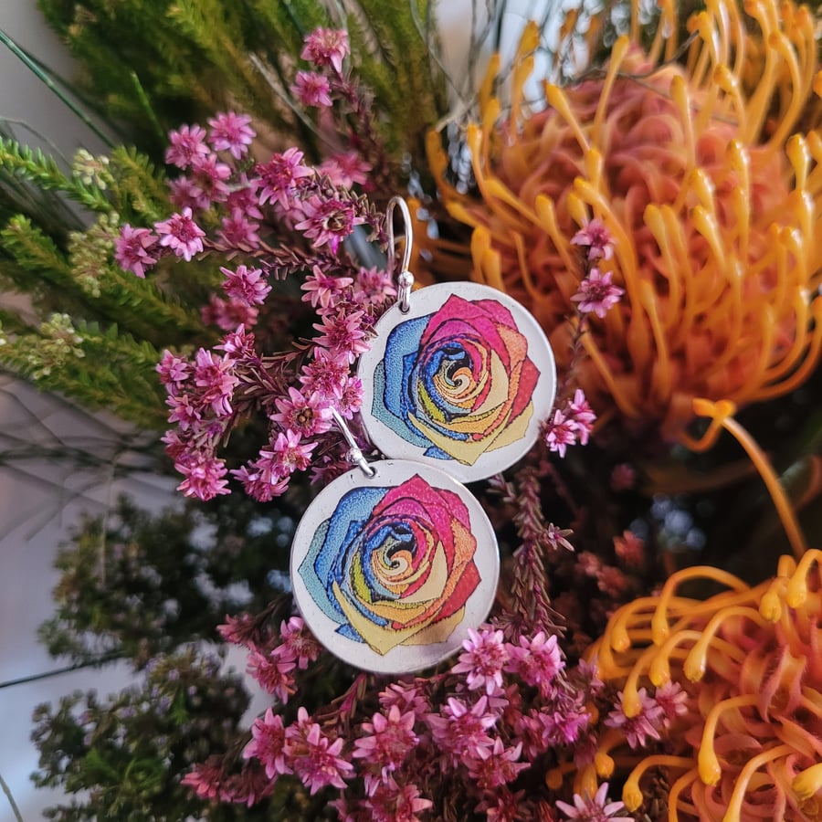 Rainbow Rose Earrings
