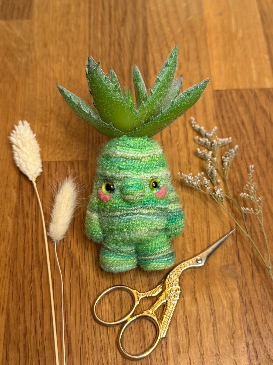 Succulent Gnome Art Doll Green Yarn