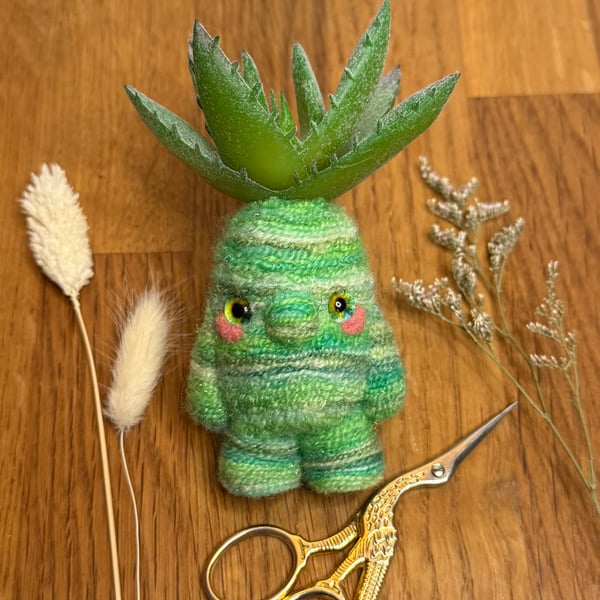Succulent Gnome Art Doll Green Yarn
