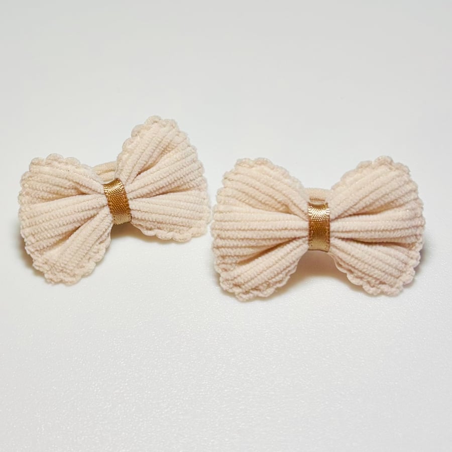 Corduroy Beige Bow Hair bobbles 