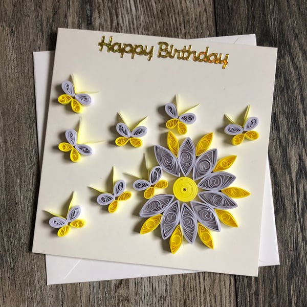 Handmade quilled yellow flower blowing card 