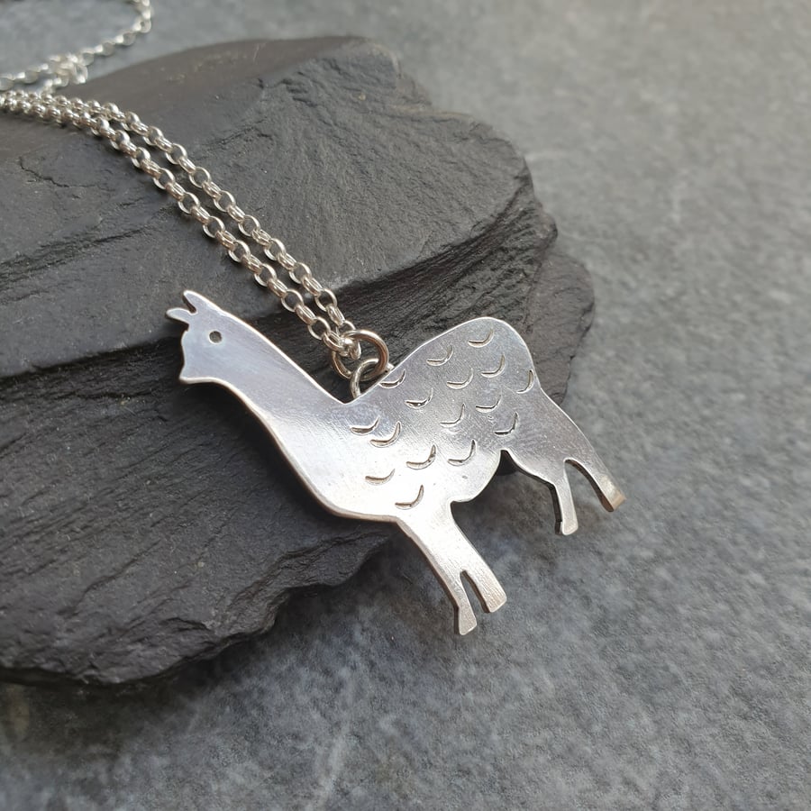 Sterling silver alpaca pendant, Llama necklace, Gift for animal lover