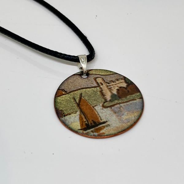 Landscape pendant with castle and boat