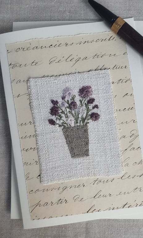 Hand embroidered blank greetings card