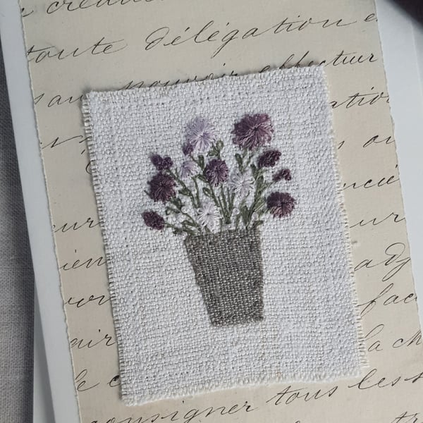 Hand embroidered blank greetings card