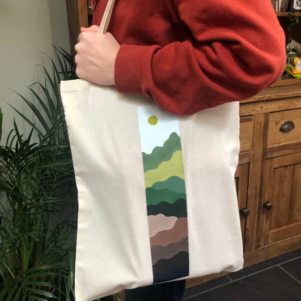 Hand-painted Landscape Scene Tote Bags