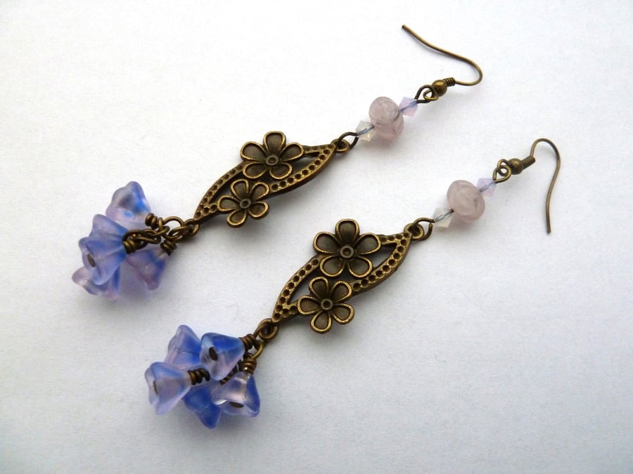 purple flower drop earrings