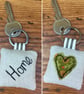 Keyring, Home & heart keyring, New home, Embroidered linen & lavender - Image 1