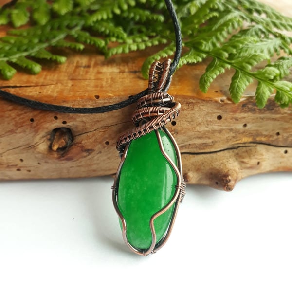 Aventurine Green Pendant, Copper Wire Wrapped Necklace, Gifts for Women