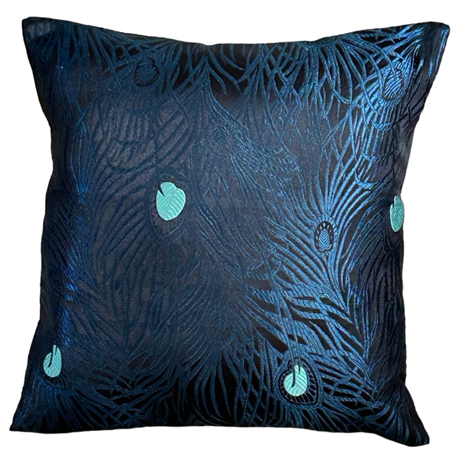 Peacock Embroidered Cushion Cover 12”x12”, Gift Idea