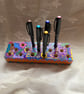 Hand painted abstract wooden pencil holder 