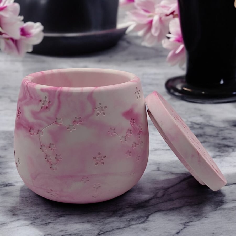Pink Marble Effect Constellation Jewellery Box - Candle Jar or Trinket Pot stp5