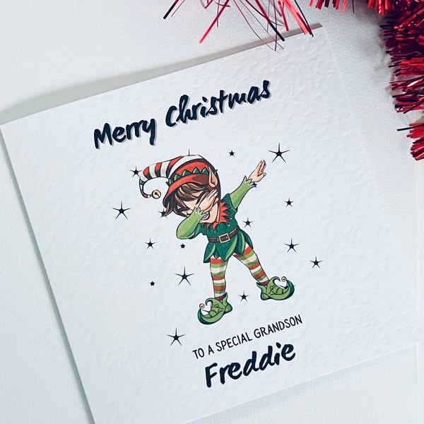 Personalised Dabbing Cute Elf Christmas Card