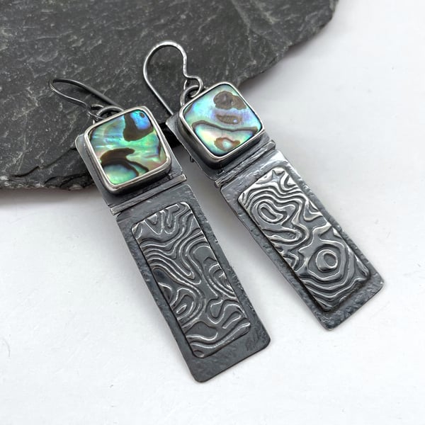 Oxidised silver and abalone shell large earrings - Folksy