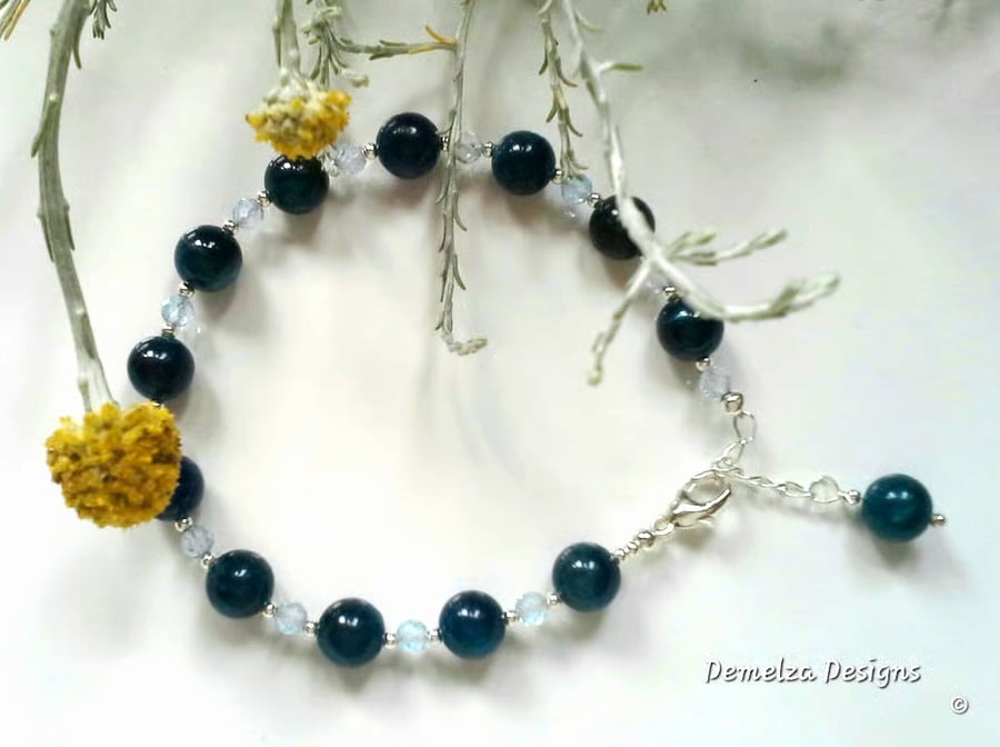 Designer Apatite & Sky Blue Topaz Sterlin Silver Bracelet