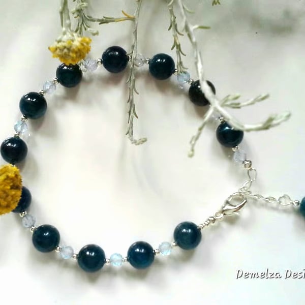 Designer Apatite & Sky Blue Topaz Sterlin Silver Bracelet