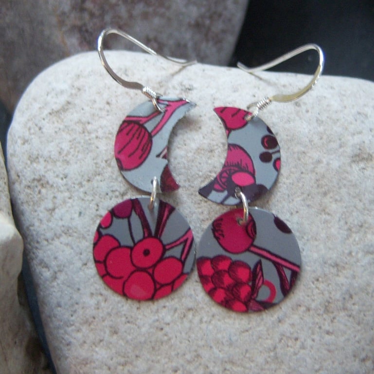 Upcycled tin moon earrings with sterling silver ear hooks