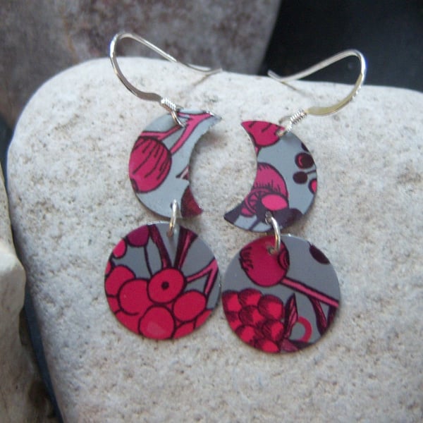 Upcycled tin moon earrings with sterling silver ear hooks