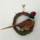 Pheasant wreath needle felted bird 