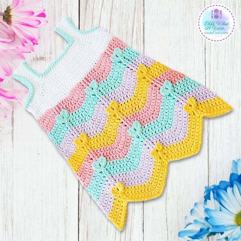 Pastel zig zag and hearts baby dress. Crochet dress. Sun dress. 6-12 months